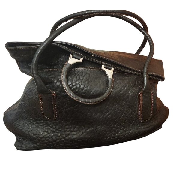 Plinio Visona Black Embossed Leather Tote Bag With Dual Handles & Spacious Inter - Picture 1 of 6